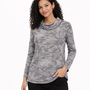 Women's T by Talbots Cowl Neck Pullover Size Petite XS Gray and Blue and White